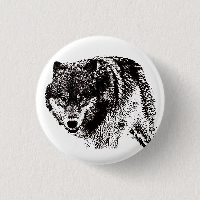 Wild Wolf Black & White Artwork Button (Vorderseite)