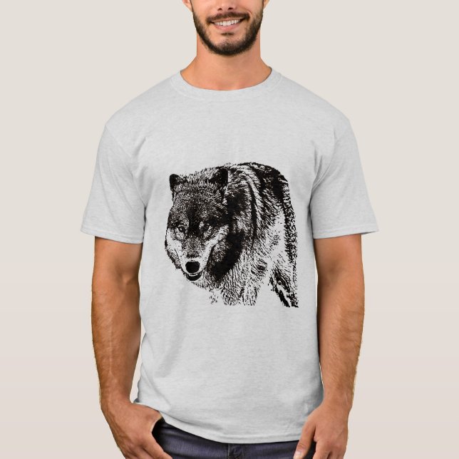 Wild Wolf Black & White Artwork T-Shirt (Vorderseite)