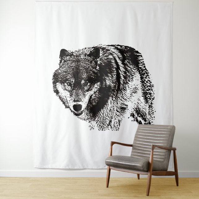 Wild Wolf Black & White Artwork Wandteppich (Beispiel)