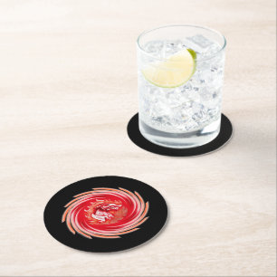 Wild Wolf Whirling Black Round Drink Coaster Runder Pappuntersetzer