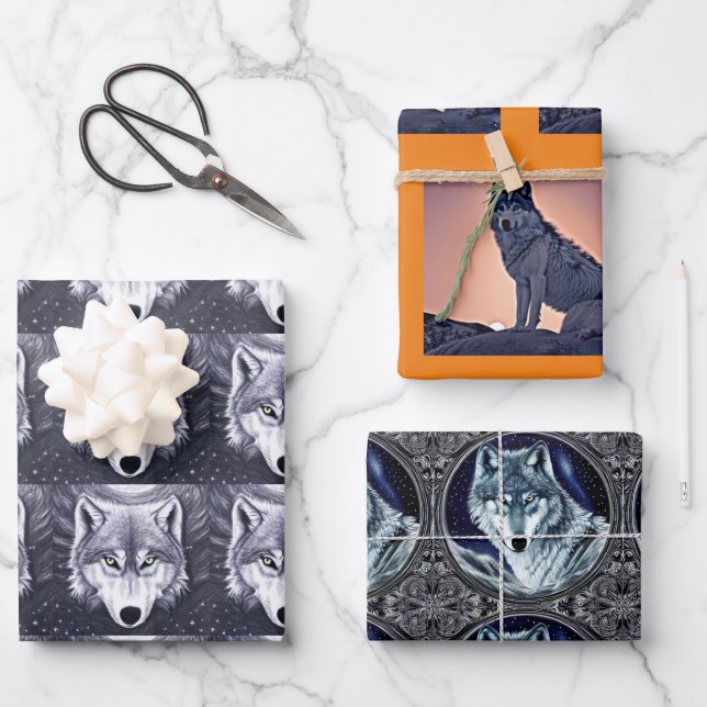 Wild Wolf Wrapping Sheets Geschenkpapier Set (Vorderseite)