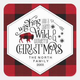 Wild Wonderful Christmas Red & White Buffalo ID604 Quadratischer Aufkleber