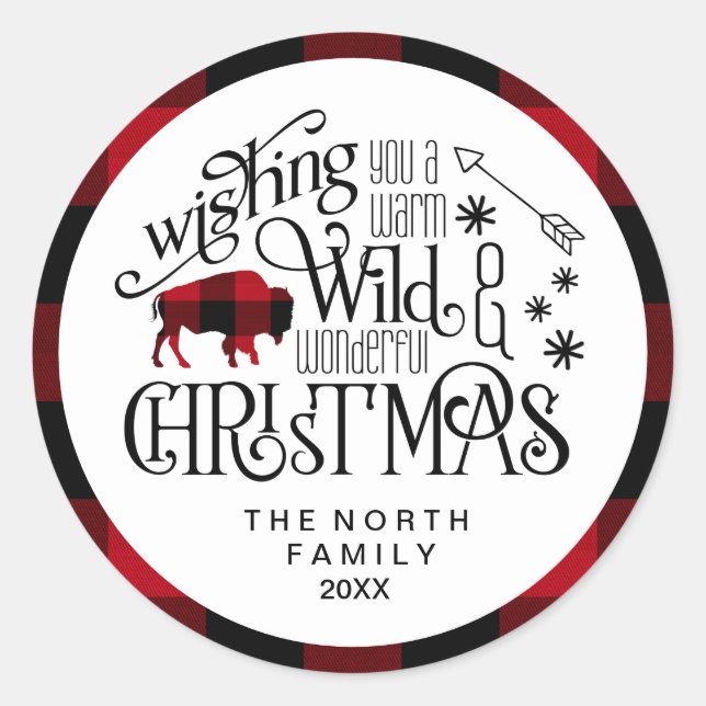 Wild Wonderful Christmas Red & White Buffalo ID604 Runder Aufkleber (Vorderseite)