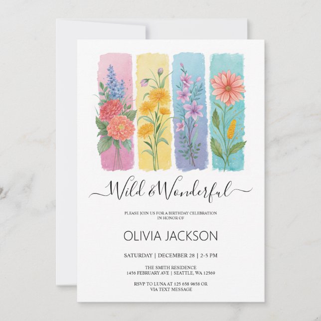 Wild & Wonderful Watercolor Birthday Invitation   Einladung (Vorderseite)