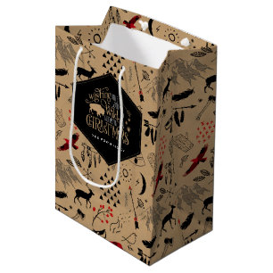 Wild Wonderful Weihnachtsmuster/Kraft/Rot ID604 Mittlere Geschenktüte