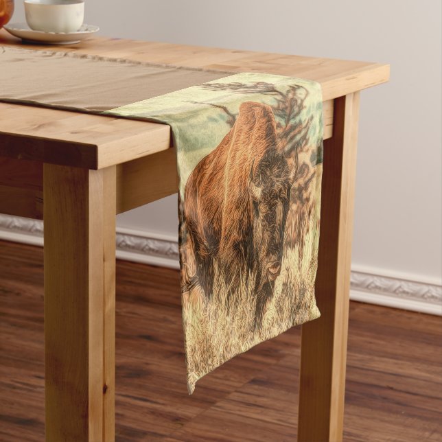 Wild Woodland Bison Kurzer Tischläufer (Beispiel)