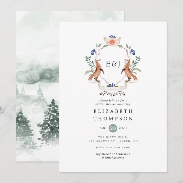 Wild Woodland Laurel Wappen Monogram Brautparty Einladung (Vorne/Hinten)