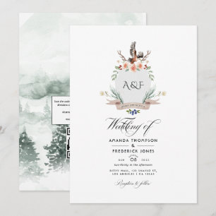 Wild Woodland Laurel Wappen QR Code UAWG Wedding Einladung