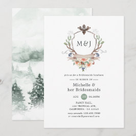 Wild Woodland Wappen Monogram Bridesmaids Luncheon Einladung