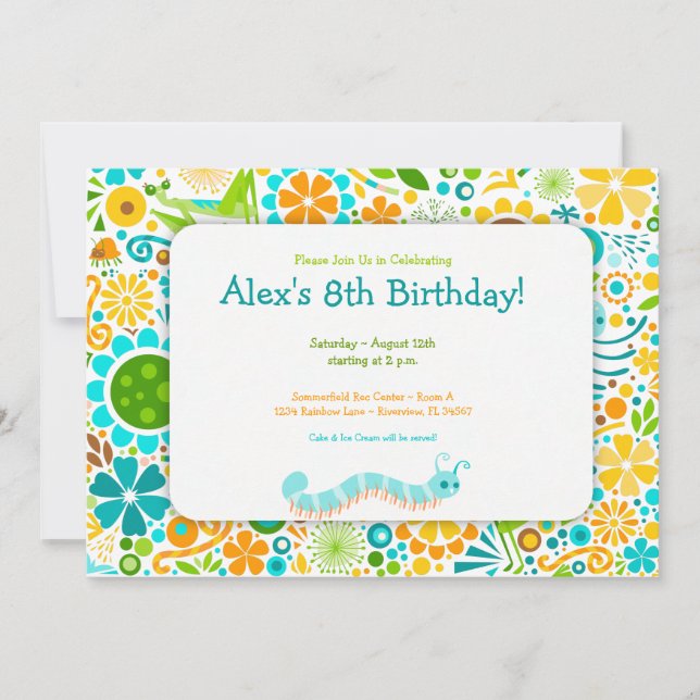 Wild World Niedlich Bugs Party Einladung (Vorderseite)