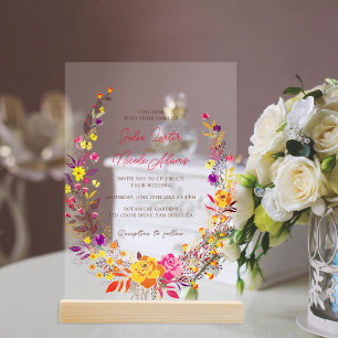 Wild Wreath Beautiful Fall Blume Einfache Hochzeit Acryleinladungen