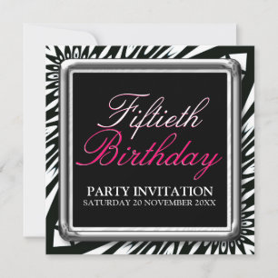Wild Zebra 50th Birthday Party Invitations