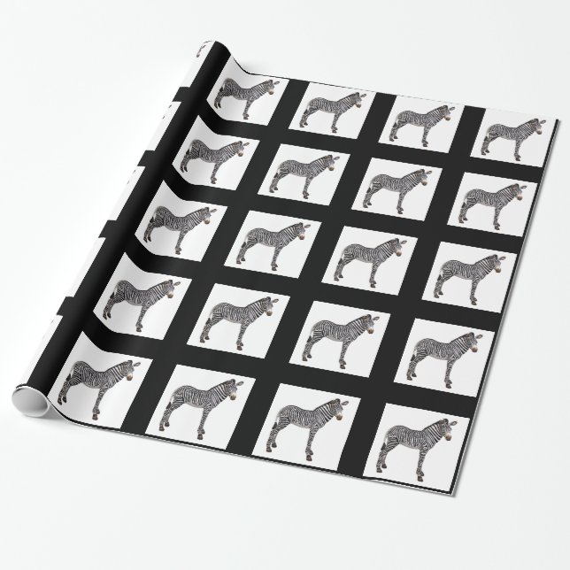 Wild Zebra Black und White Glossy Wrapping Paper Geschenkpapier (Ungerollt)