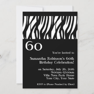 Wild Zebra Black w/White 60. Party Einladung
