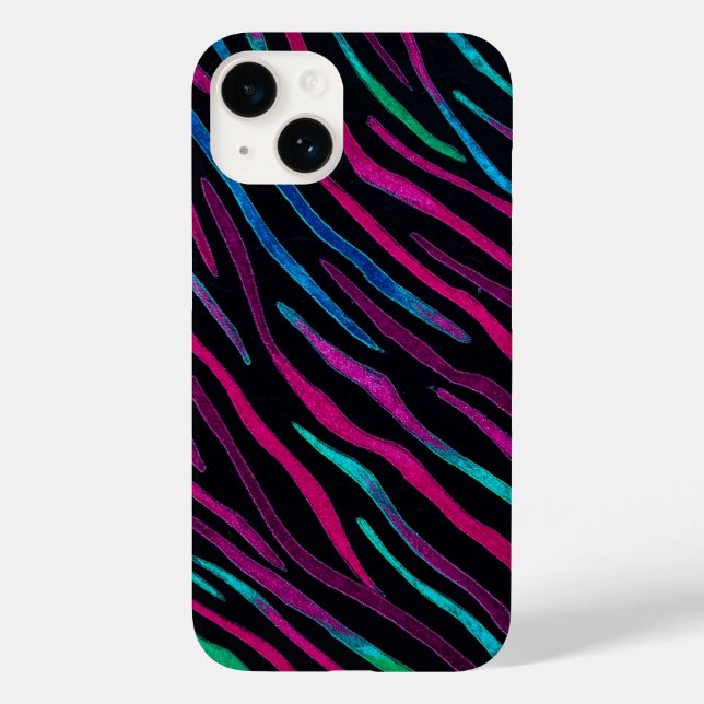 Wild Zebra Neon-Noir Case-Mate iPhone 14 Hülle (Rückseite)