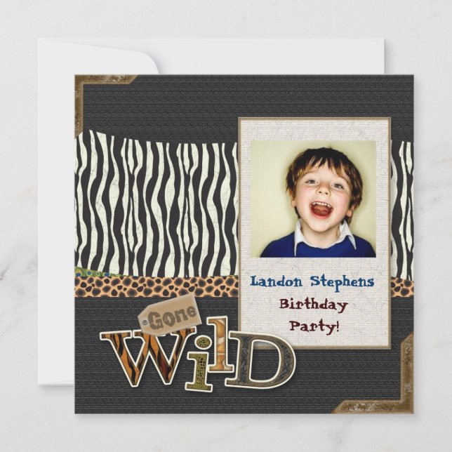 Wild Zebra Safari Zoo Birthday Foto Einladung (Vorderseite)