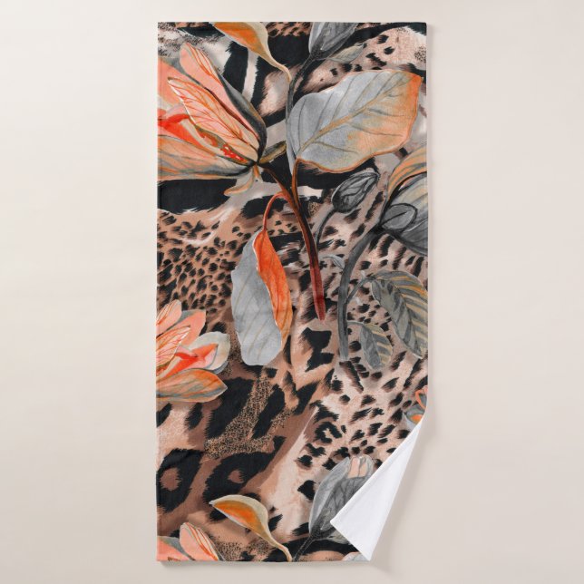 Wildafrikanische Tierhaut mit Brom-Blume-Pattern Badehandtuch (Badehandtuch)