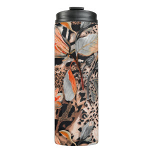 Wildafrikanische Tierhaut mit Brom-Blume-Pattern Thermosbecher