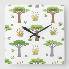 Wildanna Bäume und afrikanische Küken Quadratische Wanduhr