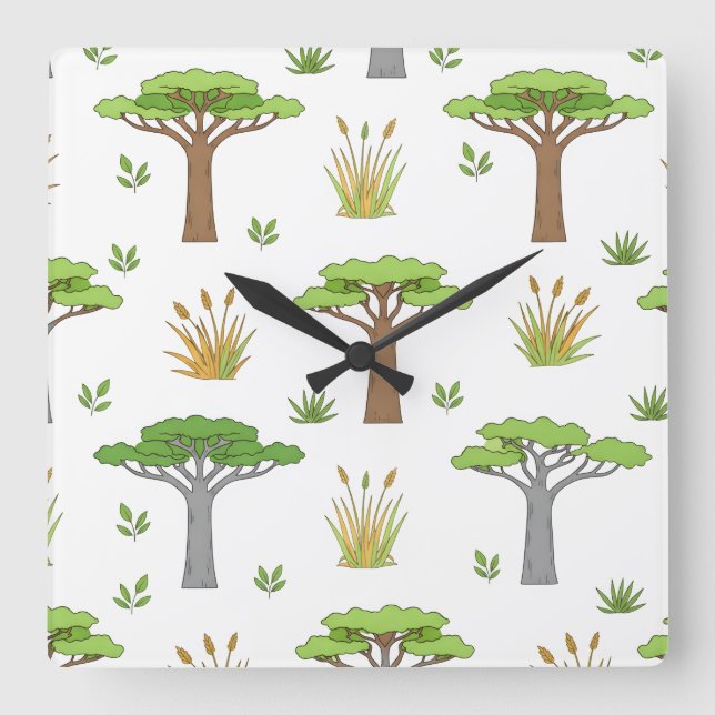 Wildanna Bäume und afrikanische Küken Quadratische Wanduhr (Vorderseite)