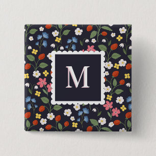 Wildbeere gemusterte mit Monogramm Marine Button