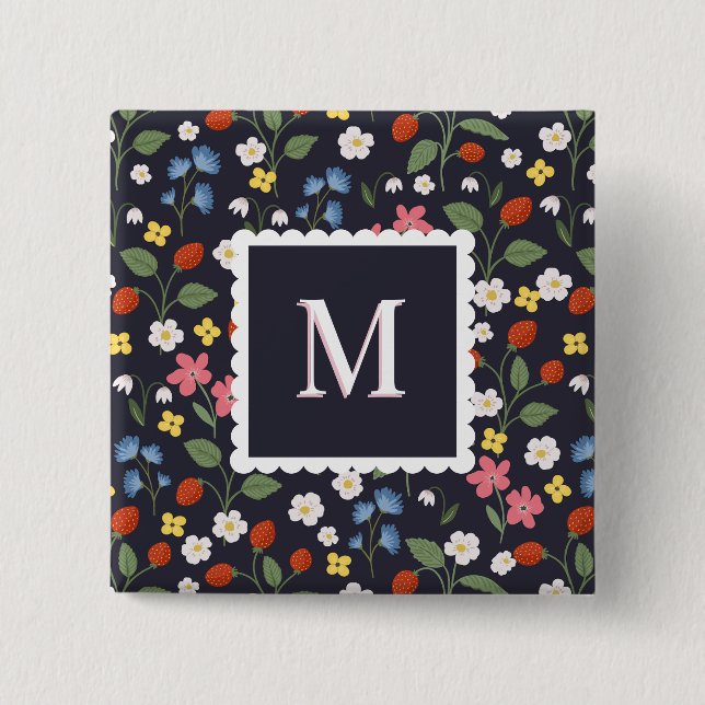 Wildbeere gemusterte mit Monogramm Marine Button (Vorderseite)