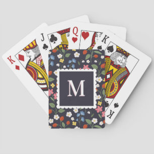 Wildbeere gemusterte mit Monogramm Marine Spielkarten