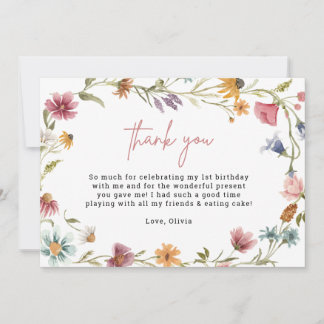 Wildblume 1. Geburtstag druckbare Dankkarten Einladung