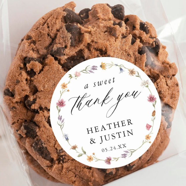Wildblume A Sweet Danke Gastgeschenk Hochzeit Runder Aufkleber (Von Creator hochgeladen)