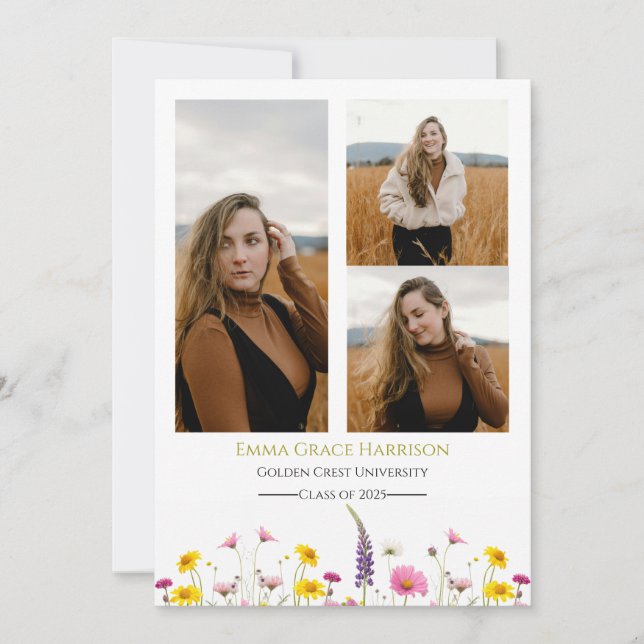 Wildblume Abschluss Ankündigung mit Fotos (Vorderseite)