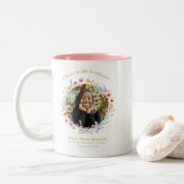 Wildblume Abschluss Foto zum Absolventen Zweifarbige Tasse (Mit Donut)
