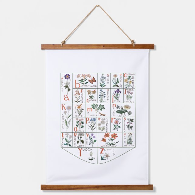 Wildblume Alphabet Kinderzimmer Dekoration Wandteppich Mit Holzrahmen (Vorderseite)