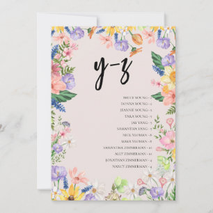 Wildblume Alphabet Sitzkarte Hochzeitkarte Einladung
