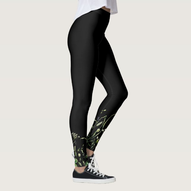 Wildblume an der schwarzen Grenze Leggings (Rechts)