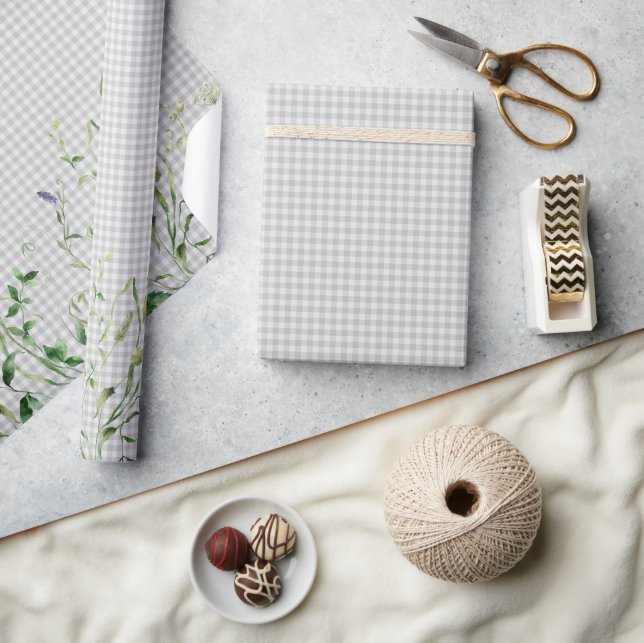 Wildblume an der Silver Gingham-Grenze Geschenkpapier (Kunsthandwerk)