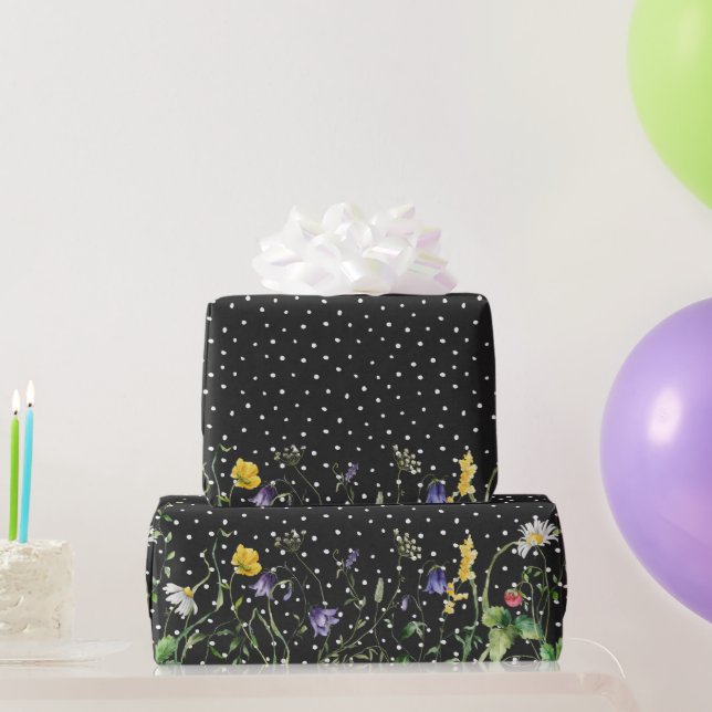 Wildblume an Polka-Punkten Geschenkpapier (Partygeschenke)