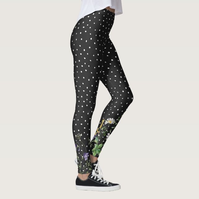 Wildblume an Polka-Punkten Leggings (Rechts)
