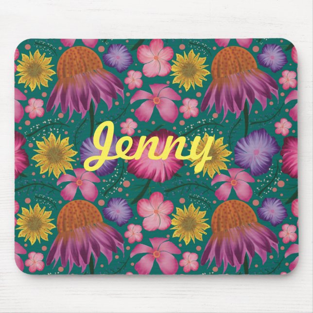 Wildblume Aquamarin Bläschen Personalisiert Mousepad (Vorne)