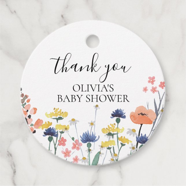 Wildblume Aquarell Blumendusche Danke Geschenkanhänger (Vorderseite)