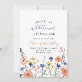 Wildblume Aquarell Blumengebirge erster Geburtstag Einladung