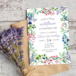 Wildblume Aquarell Blumengebirge erster Geburtstag Einladung