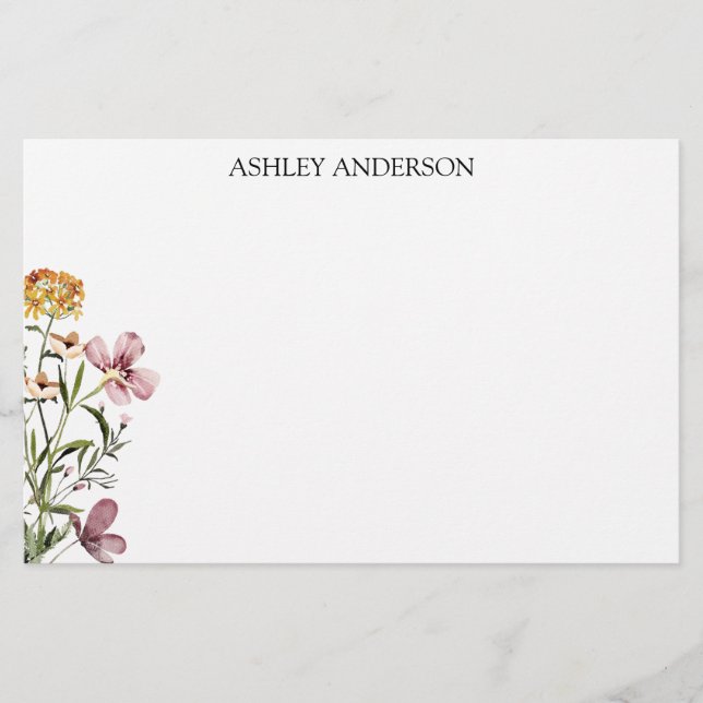 Wildblume Aquarell Bouquet #1 Personalisierter Nam Briefpapier (Vorderseite)