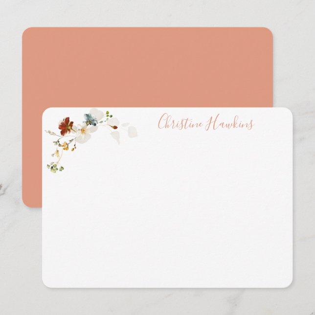 Wildblume Aquarell Hübsch Blumenfarbe Personalisie Mitteilungskarte (Vorne/Hinten)