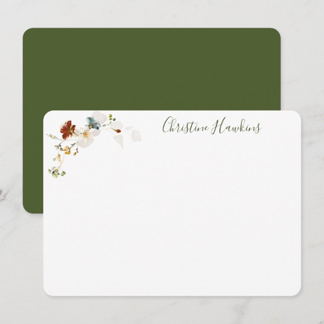 Wildblume Aquarell Hübsches Blumenmuster Personali Mitteilungskarte (Vorne/Hinten)