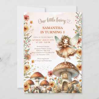 Wildblume Aquarell Pilz 1. Geburtstag Einladung