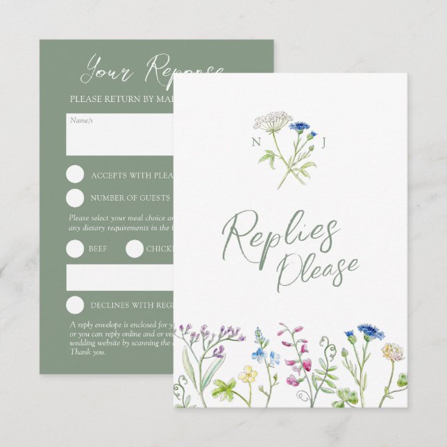 Wildblume Aquarell UAWG Hochzeit RSVP Karte (Vorne/Hinten)