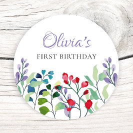 Wildblume Aquarellblume 1. Geburtstag Runder Aufkleber