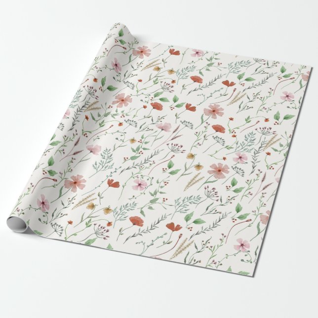 Wildblume Aquarellbogen Vintages Blumenmuster Geschenkpapier (Ungerollt)
