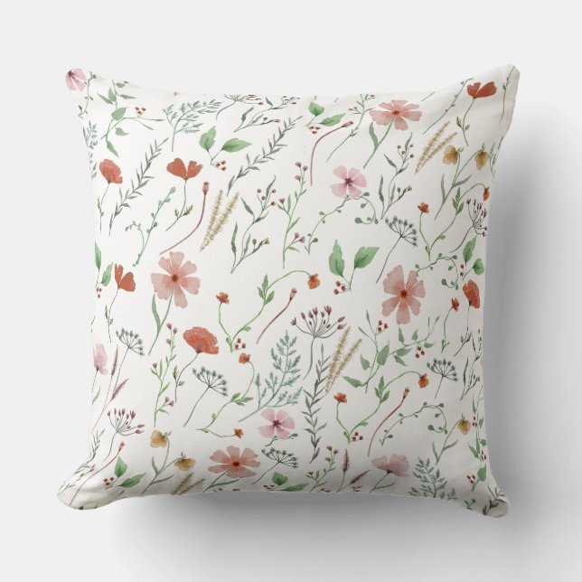 Wildblume Aquarellbogen Vintages Blumenmuster Kissen (Vorderseite)