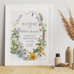 Wildblume Aquarellfarben Begrüßung Brautparty Poster<br><div class="desc">Elegante, helle und luftige Wildblumen mit Blattgrün, Libelle, Schmetterling und Biene werden mit einem Art Déco, Jugendstil-Schriftart kombiniert mit einem handgeschriebenen Kalligraphie-Schriftart. Diese Collage wurde grafisch von Audrey Jeanne Roberts, einer international anerkannten Künstlerin und Designerin, gestaltet. Das Vintage botanische Kunstwerk, mit dem diese Collage entworfen wurde, wurde in Aquarell von...</div>